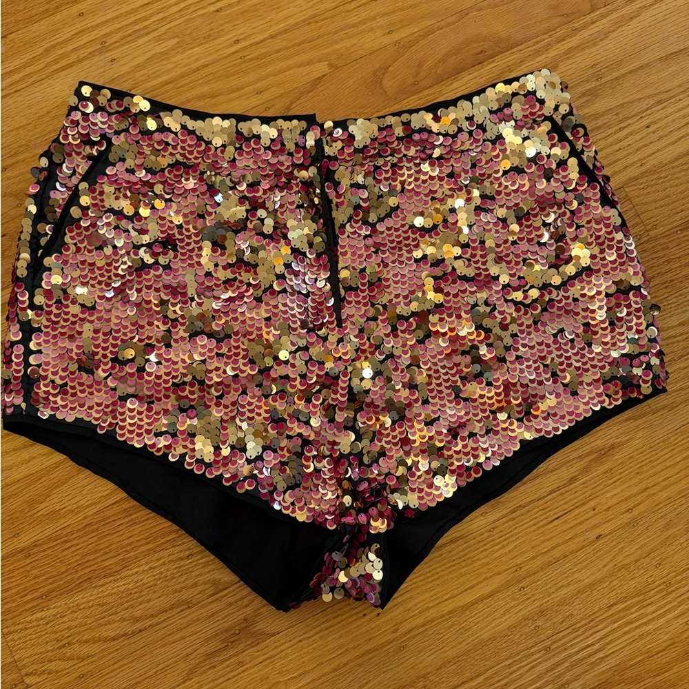 Nasty Gal Pink and Gold Sequin High Waist Shorts